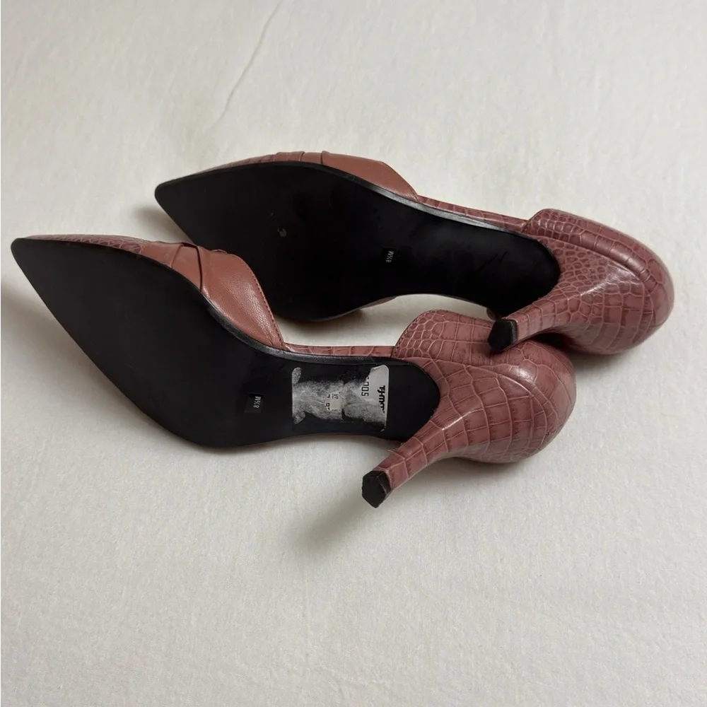 Vintage Franco Sarto Pink Leather Pointed Toe Floral Heels Size 8.5 Boho Retro - Picture 8 of 10